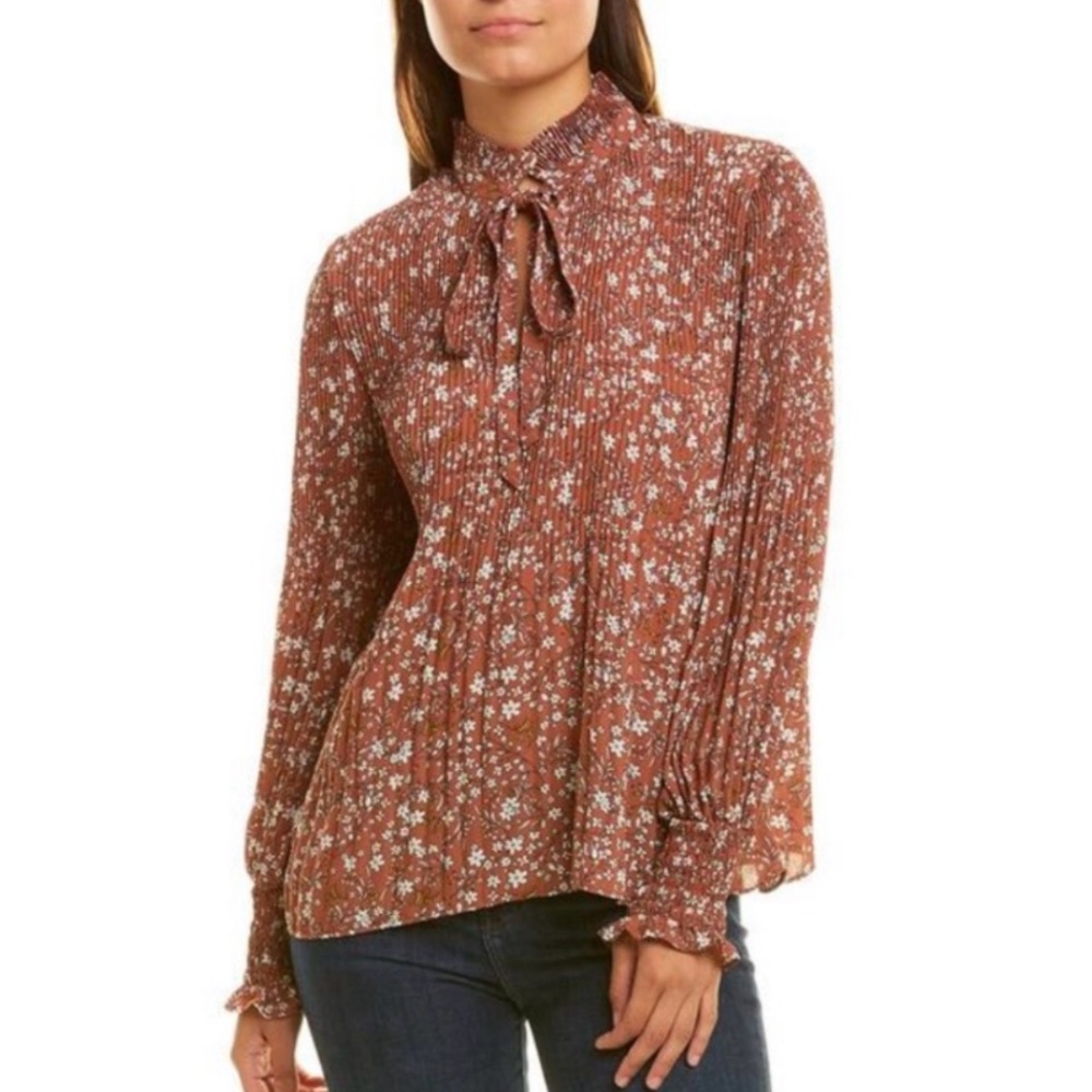 Max Studio Floral blouse XS Max Studio Tie Keyhole Brown Floral Top